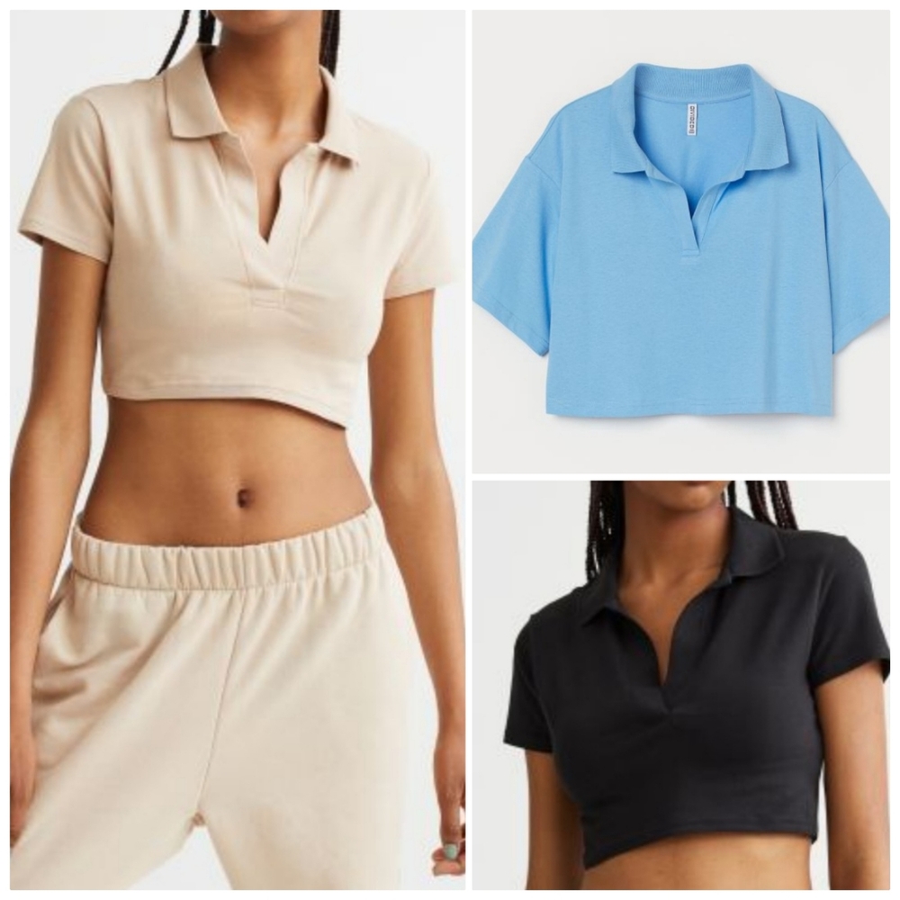 Blue Cropped Polo Shirt